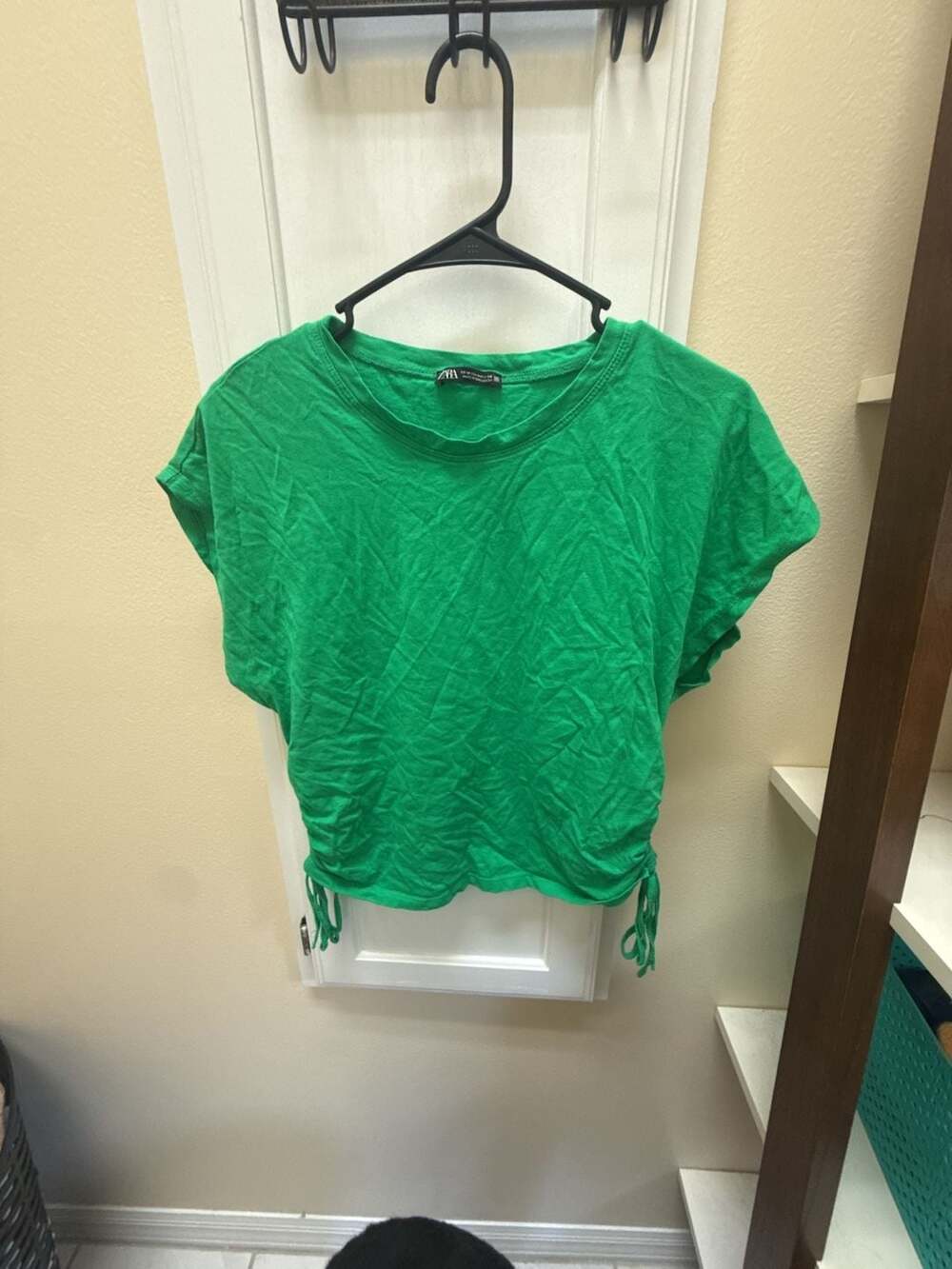 Zara Green Ruched Side Short Sleeve T-Shirt